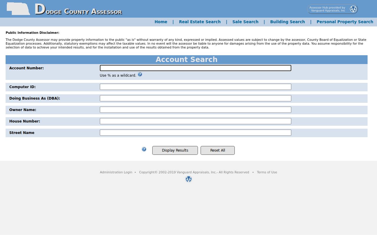 Fremont street directory view of Dodge County personal-property address fields