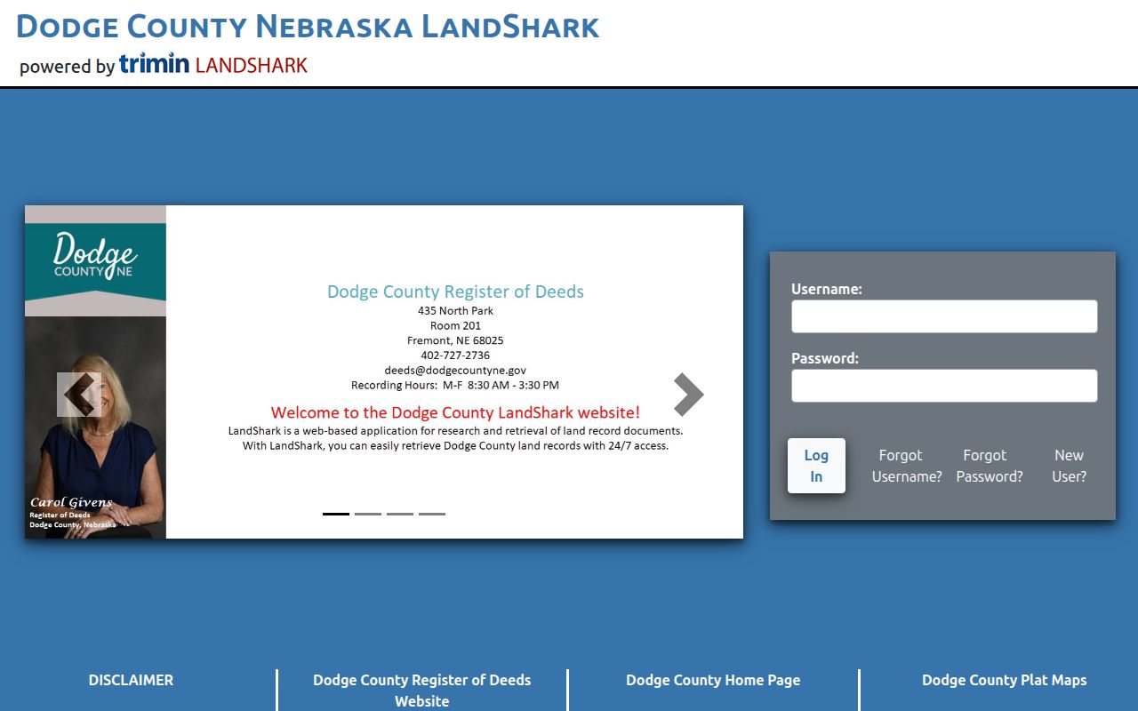 Fremont previous residents access to the Dodge County LandShark deed index