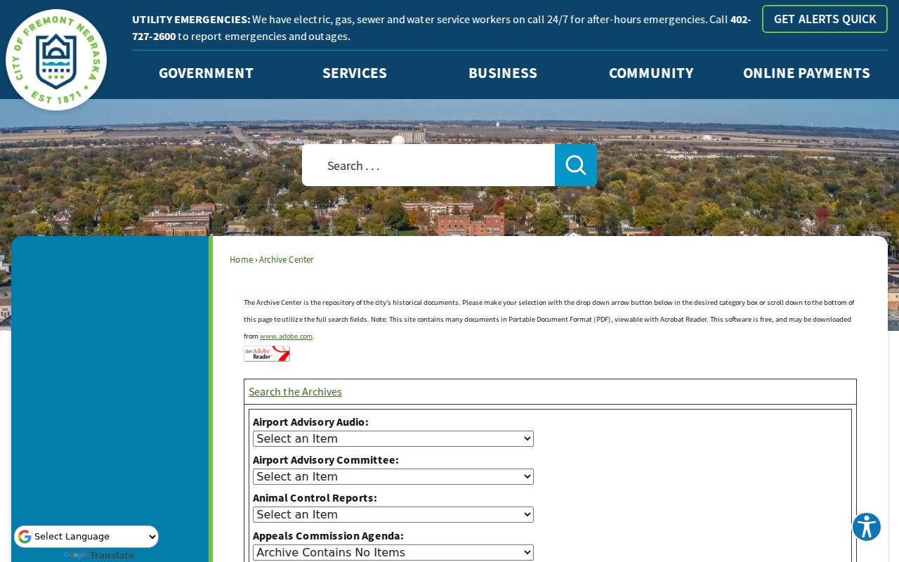 Fremont residents directory City Archive search controls