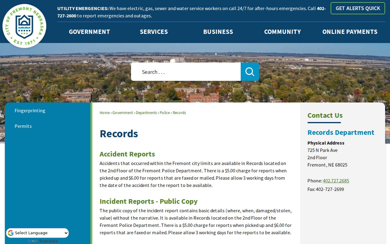 Fremont residents directory Police Records request information