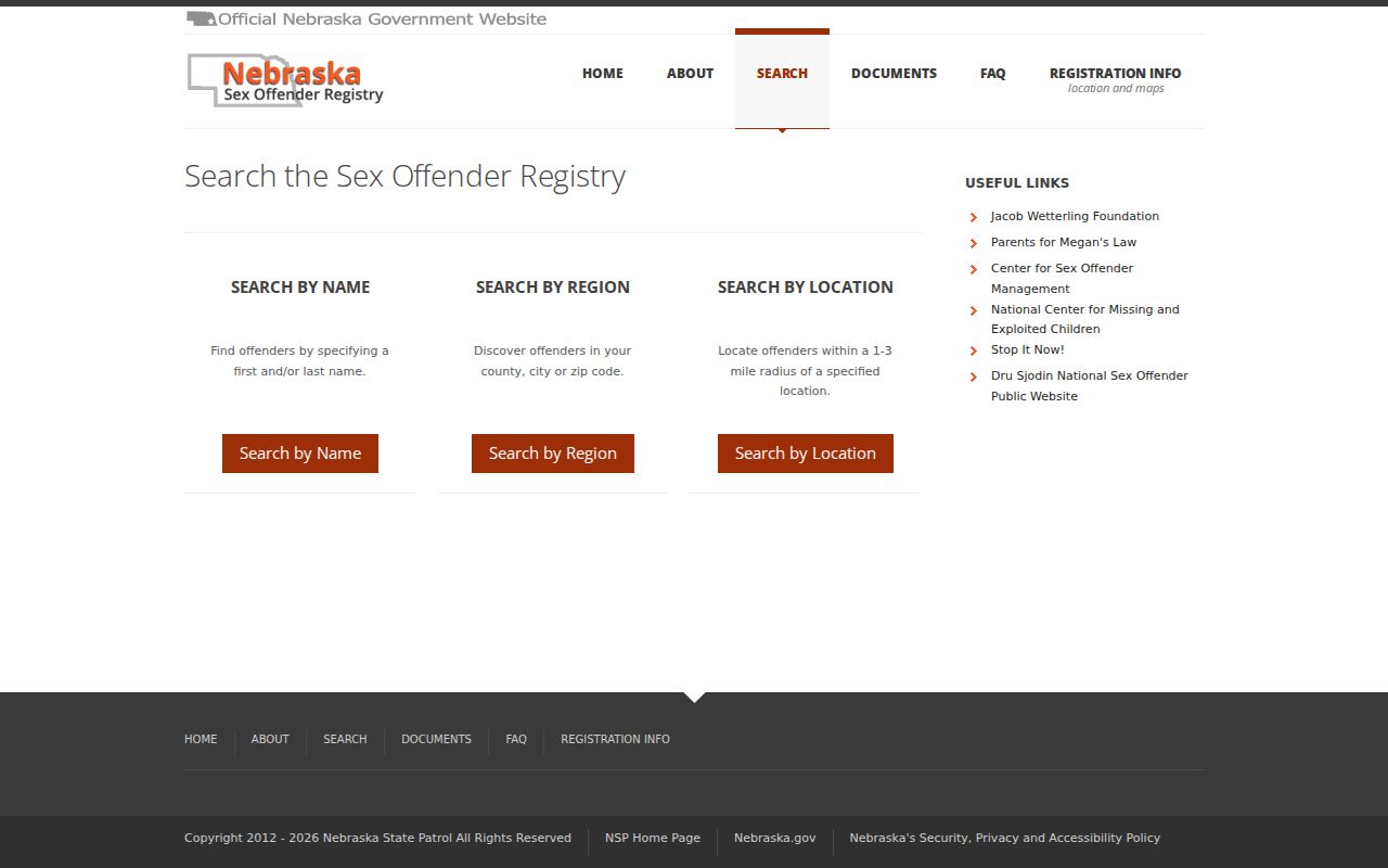 Fremont ZIP code directory Nebraska offender registry region search